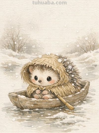 雪中垂钓乐 静待春意归 独享小确幸丨mocai水彩画小动物分享 - 图画吧TUHUABA