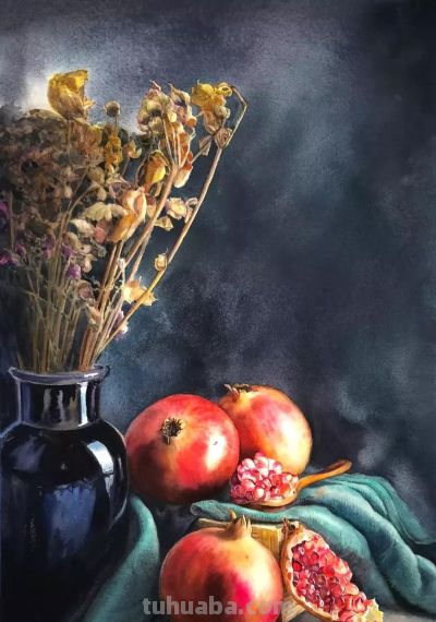 用水彩画石榴，竟然这么好看！（附详细小教程） - 图画吧TUHUABA