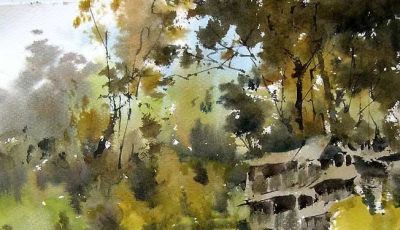 每日一画 | 山气洇入画，水色织成梦——山村系列·林间（写意水彩） - 图画吧TUHUABA