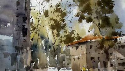 每日一画 | 水彩写意里，城市风与光的“即兴协奏” - 图画吧TUHUABA