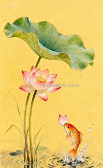 意境绘画:一株荷花下的小鲤鱼 - 今日头条
