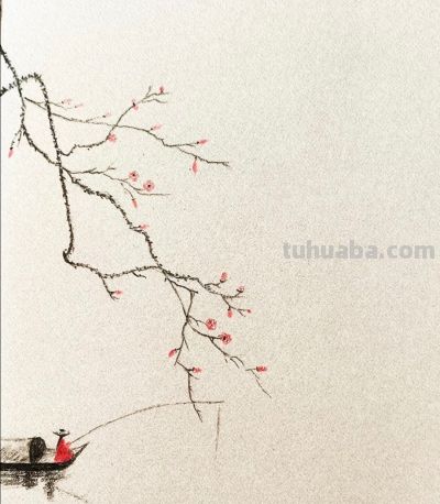 独钓江梅 一舟横水点红妆丨燕子简笔画江梅独钓分享 - 图画吧TUHUABA