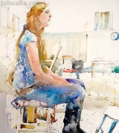 简单的线条与色彩：Charles Reid 肖像水彩画作品 - 图画吧TUHUABA