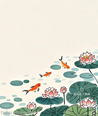 简约插画｜荷花和鲤鱼 - 图画吧TUHUABA