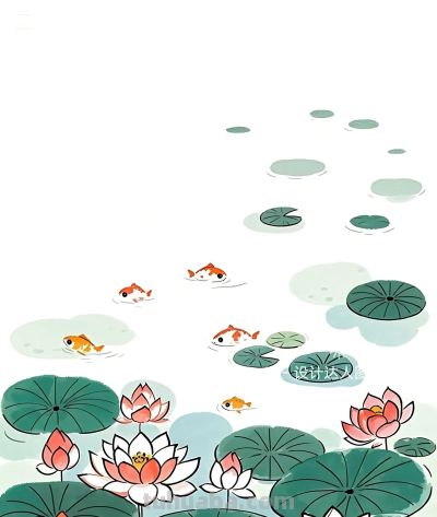 简约插画｜荷花和鲤鱼 - 图画吧TUHUABA