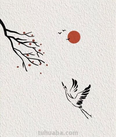 红日枝头鹤影高 振翅凌云入九霄丨喵的简笔画分享 - 今日头条