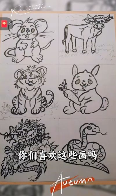 《用简笔画把十二生肖玩出花！这波生肖简笔画创作也太治愈了》 - 图画吧TUHUABA