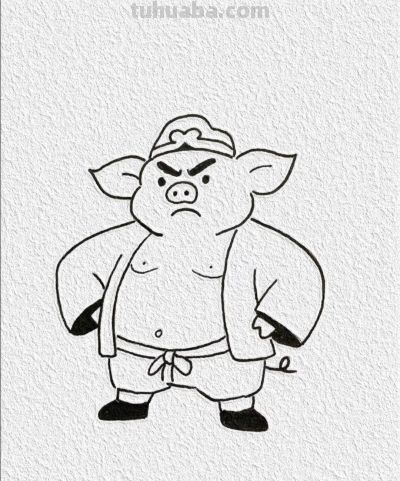 简笔绘憨态 八戒乐逍遥丨记忆简笔画分享 - 图画吧TUHUABA