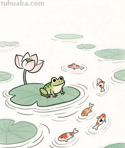 太太太治愈了，荷叶上的青蛙，荷池中的鱼 - 图画吧TUHUABA
