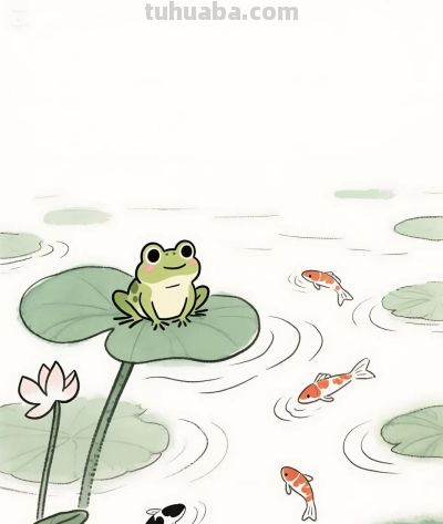 太太太治愈了，荷叶上的青蛙，荷池中的鱼 - 图画吧TUHUABA