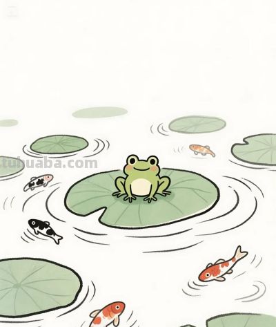 太太太治愈了，荷叶上的青蛙，荷池中的鱼 - 图画吧TUHUABA