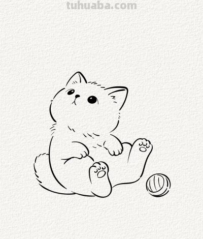 简笔猫咪玩皮球 萌态百出乐无忧丨涂鸦简笔画分享 - 图画吧TUHUABA