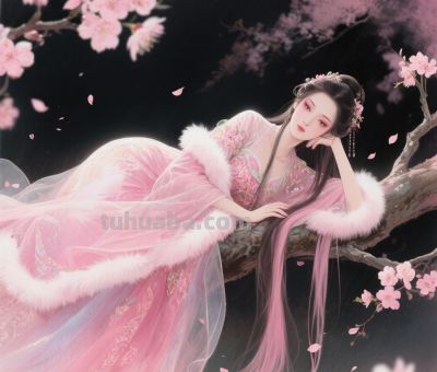 国风水彩华丽人物插画，笔触细腻，细节勾画，水墨晕染，超高清 - 图画吧TUHUABA