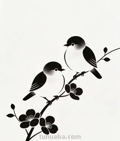 两只小鸟的甜蜜时光丨甜凝AI简笔画分享 - 图画吧TUHUABA