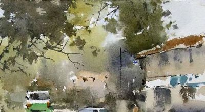 每日一画 | 写意水彩把城市路口的“流动气感”晕进画里 - 图画吧TUHUABA