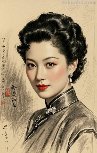 彩铅画，一袭旗袍承东方韵致，半帧笔墨绘民国佳人～ - 图画吧TUHUABA