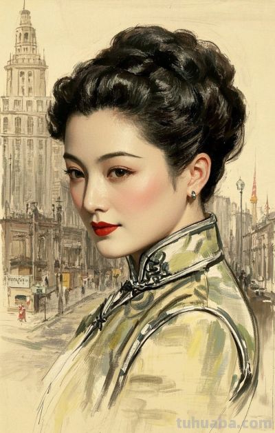 彩铅画，一袭旗袍承东方韵致，半帧笔墨绘民国佳人～ - 图画吧TUHUABA