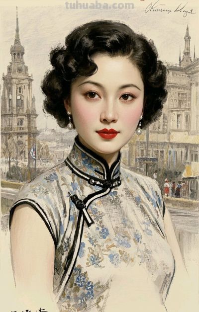 彩铅画，一袭旗袍承东方韵致，半帧笔墨绘民国佳人～ - 图画吧TUHUABA