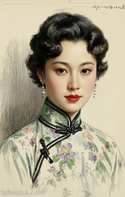 彩铅画，一袭旗袍承东方韵致，半帧笔墨绘民国佳人～ - 图画吧TUHUABA