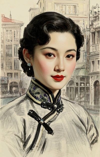 彩铅画，一袭旗袍承东方韵致，半帧笔墨绘民国佳人～ - 图画吧TUHUABA