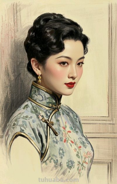 彩铅画，一袭旗袍承东方韵致，半帧笔墨绘民国佳人～ - 图画吧TUHUABA