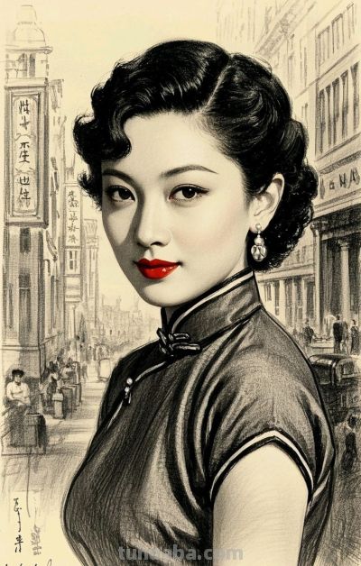 彩铅画，一袭旗袍承东方韵致，半帧笔墨绘民国佳人～ - 图画吧TUHUABA