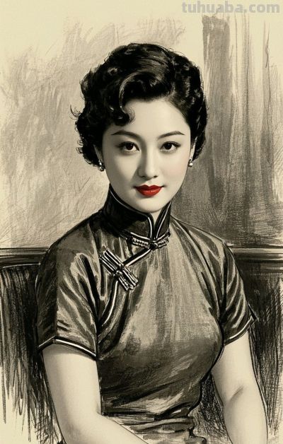 彩铅画，一袭旗袍承东方韵致，半帧笔墨绘民国佳人～ - 图画吧TUHUABA