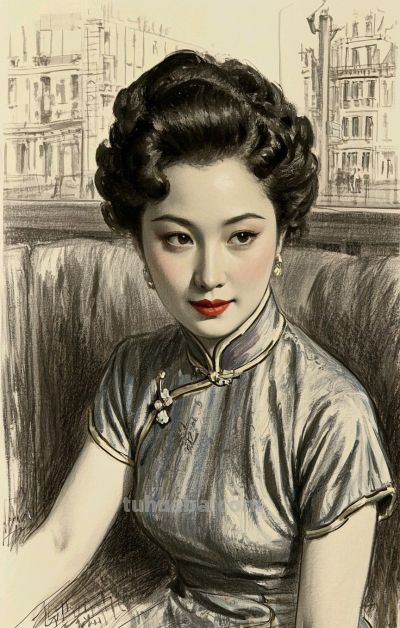 彩铅画，一袭旗袍承东方韵致，半帧笔墨绘民国佳人～ - 图画吧TUHUABA