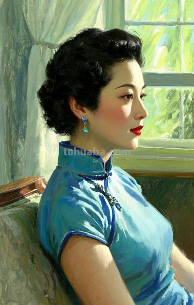 彩铅画，一袭旗袍承东方韵致，半帧笔墨绘民国佳人～ - 图画吧TUHUABA