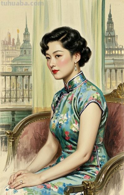 彩铅画，一袭旗袍承东方韵致，半帧笔墨绘民国佳人～ - 图画吧TUHUABA