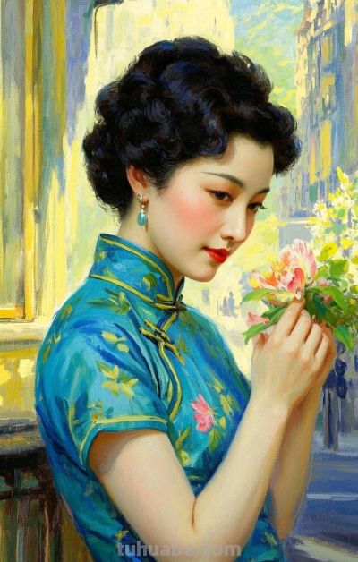 彩铅画，一袭旗袍承东方韵致，半帧笔墨绘民国佳人～ - 图画吧TUHUABA