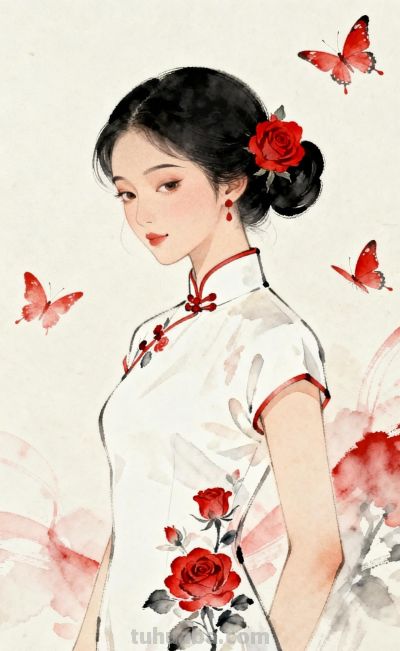 中国风水彩画玫瑰旗袍女人 - 今日头条