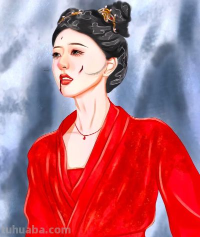 谁懂啊！古风水彩里的红衣美人，华贵到破碎感一次看个够 - 图画吧TUHUABA