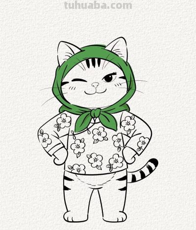 花袄头巾俏村猫 淳朴笑容暖寒冬丨涂鸦简笔画分享 - 今日头条