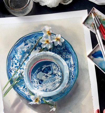 玻璃的质感，细腻的光影，这水彩好美啊！ - 图画吧TUHUABA