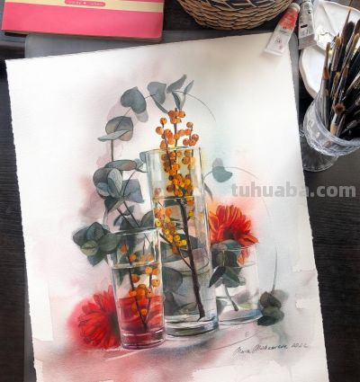 玻璃的质感，细腻的光影，这水彩好美啊！ - 图画吧TUHUABA