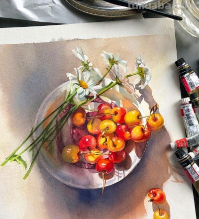 玻璃的质感，细腻的光影，这水彩好美啊！ - 图画吧TUHUABA