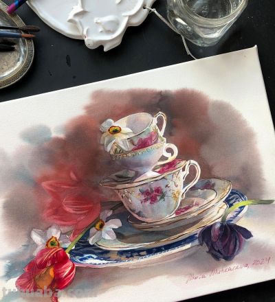 玻璃的质感，细腻的光影，这水彩好美啊！ - 图画吧TUHUABA