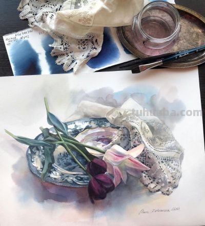 玻璃的质感，细腻的光影，这水彩好美啊！ - 图画吧TUHUABA