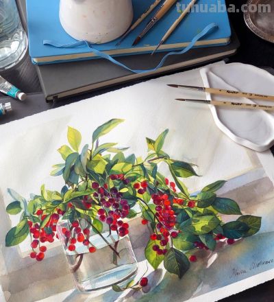 玻璃的质感，细腻的光影，这水彩好美啊！ - 图画吧TUHUABA