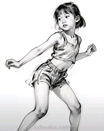 素描：舞动的小女孩 - 图画吧TUHUABA