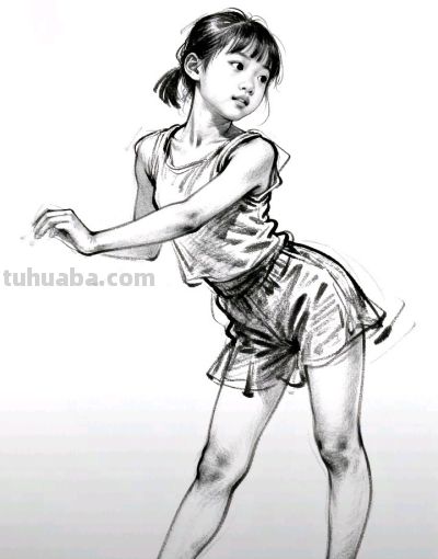 素描：舞动的小女孩 - 图画吧TUHUABA