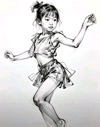 素描：舞动的小女孩 - 图画吧TUHUABA