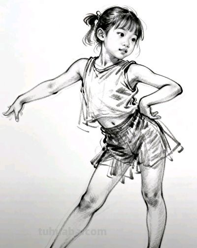 素描：舞动的小女孩 - 图画吧TUHUABA