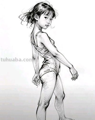 素描：舞动的小女孩 - 图画吧TUHUABA