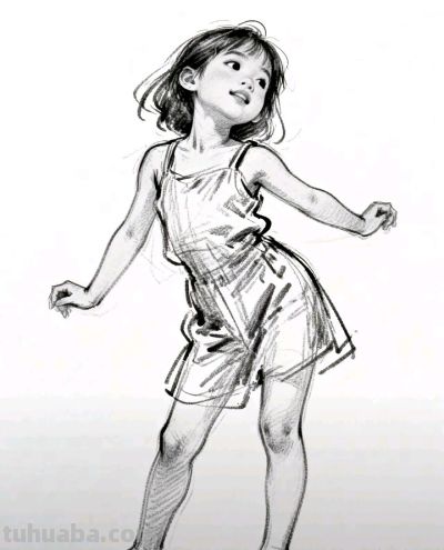 素描：舞动的小女孩 - 图画吧TUHUABA