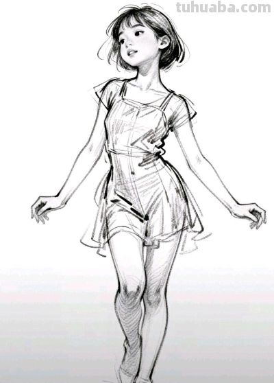 素描：舞动的小女孩 - 图画吧TUHUABA