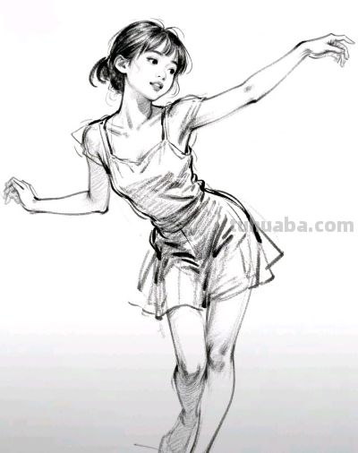 素描：舞动的小女孩 - 图画吧TUHUABA
