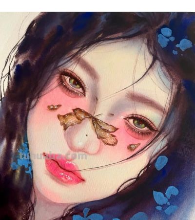 水彩少女插画：当发丝与花影邂逅，画里的她们皆为人间绝色 - 图画吧TUHUABA