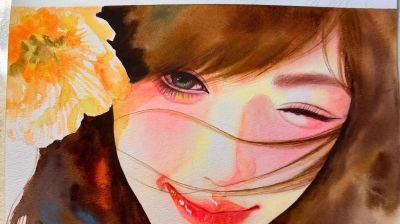 水彩少女插画：当发丝与花影邂逅，画里的她们皆为人间绝色 - 图画吧TUHUABA